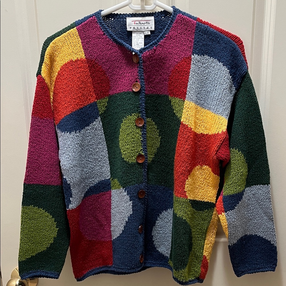Talbots Multicolor Patchwork Cardigan - image 1